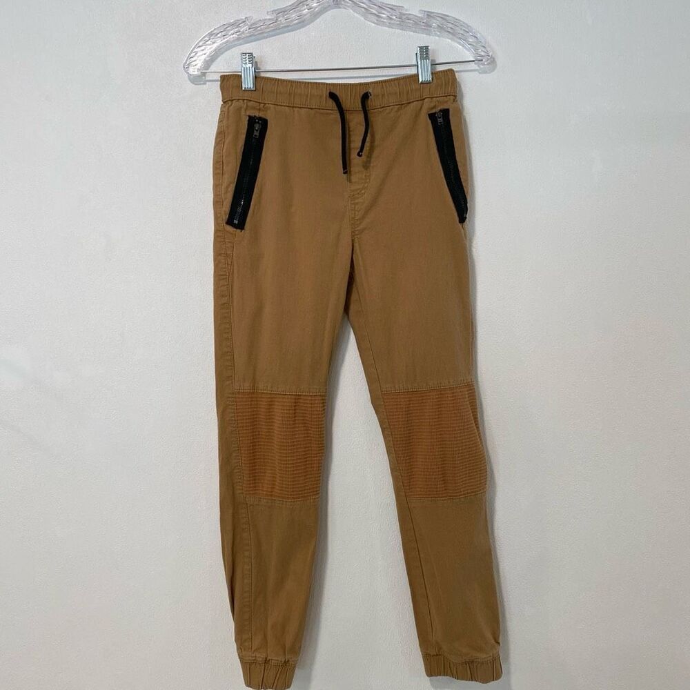 Falls Creek Boys Moto Jogger Pants Tan with Zip Pockets | Size L (10/12)